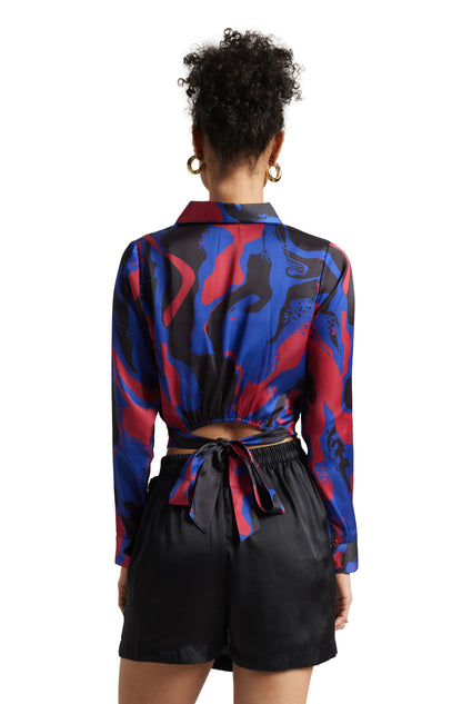 Zaccai Women's Blue Satin Abstract Top - Distacart