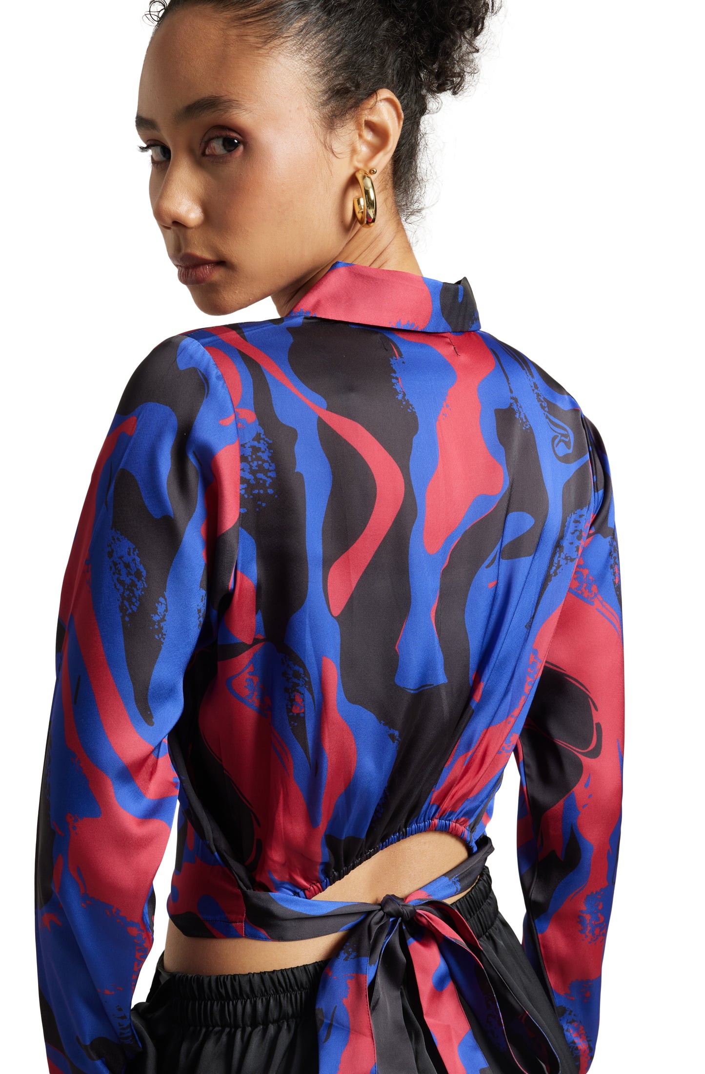 Zaccai Women's Blue Satin Abstract Top - Distacart