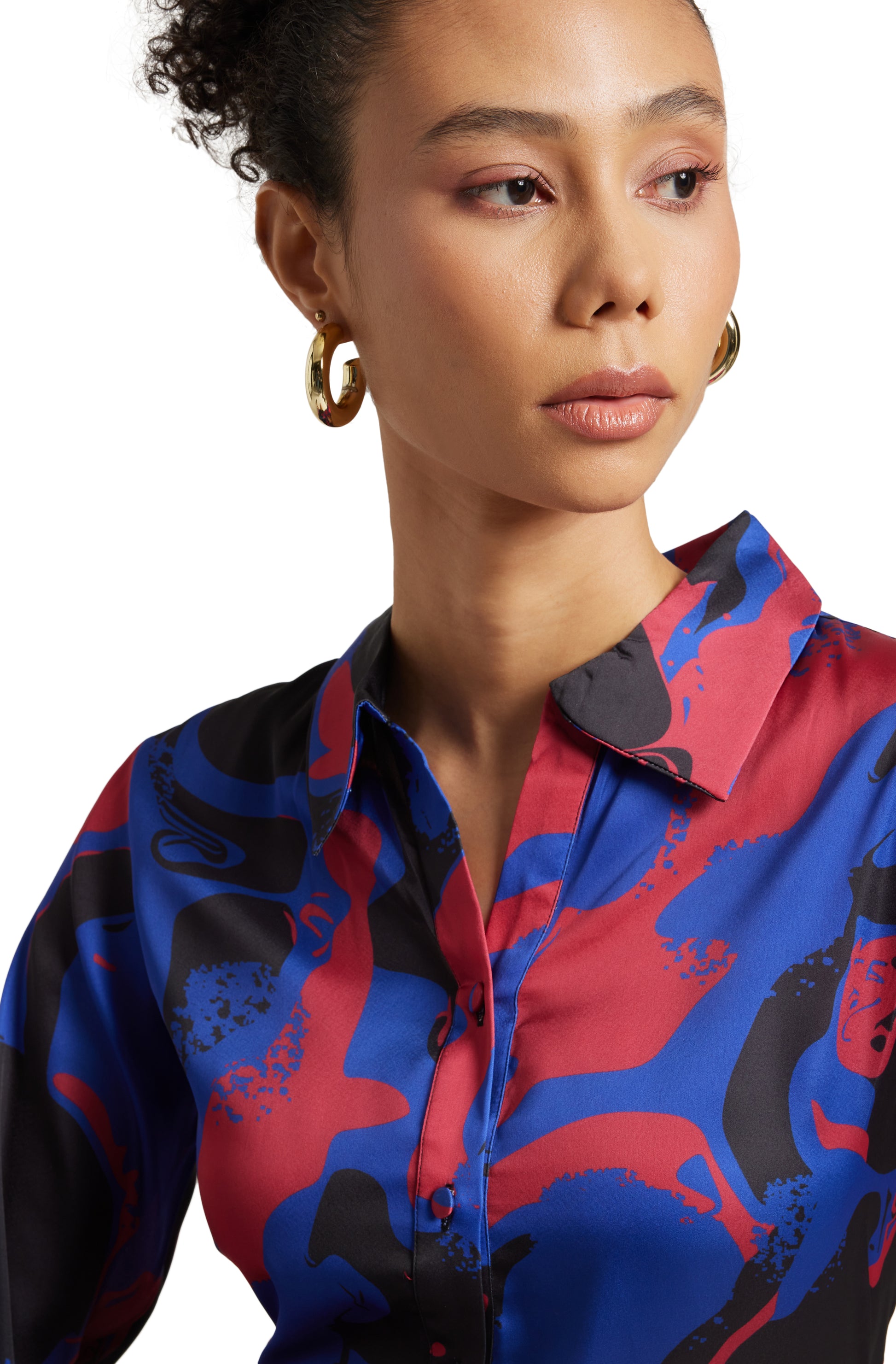 Zaccai Women's Blue Satin Abstract Top - Distacart