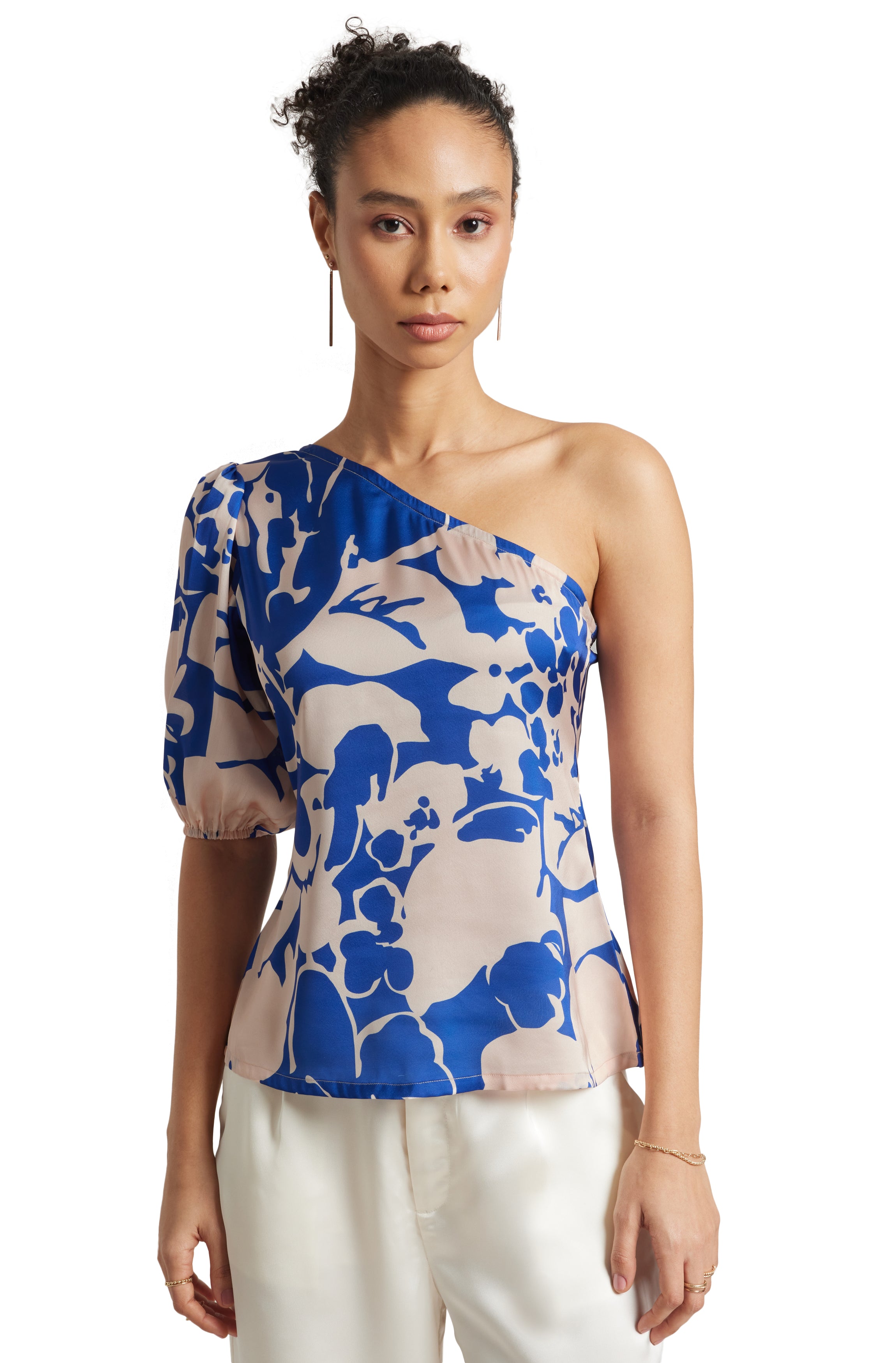 Zaccai Women's Blue Satin Abstract Top - Distacart