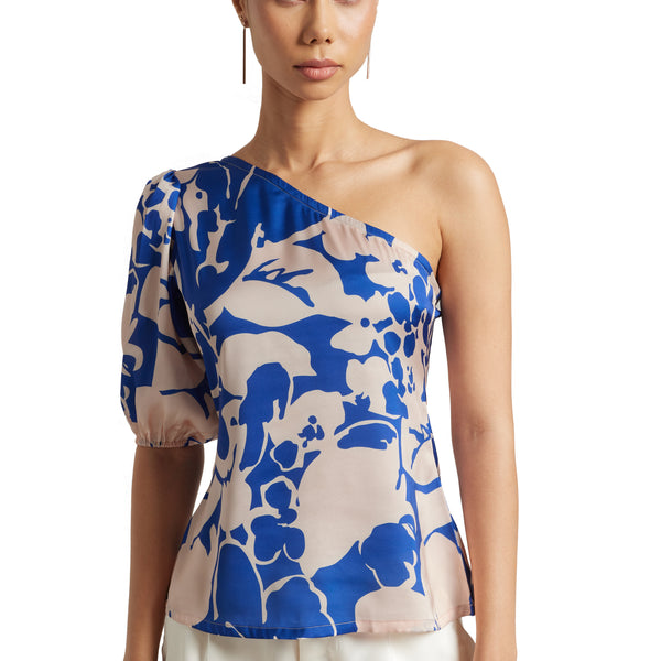 Zaccai Women's Blue Satin Abstract Top - Distacart