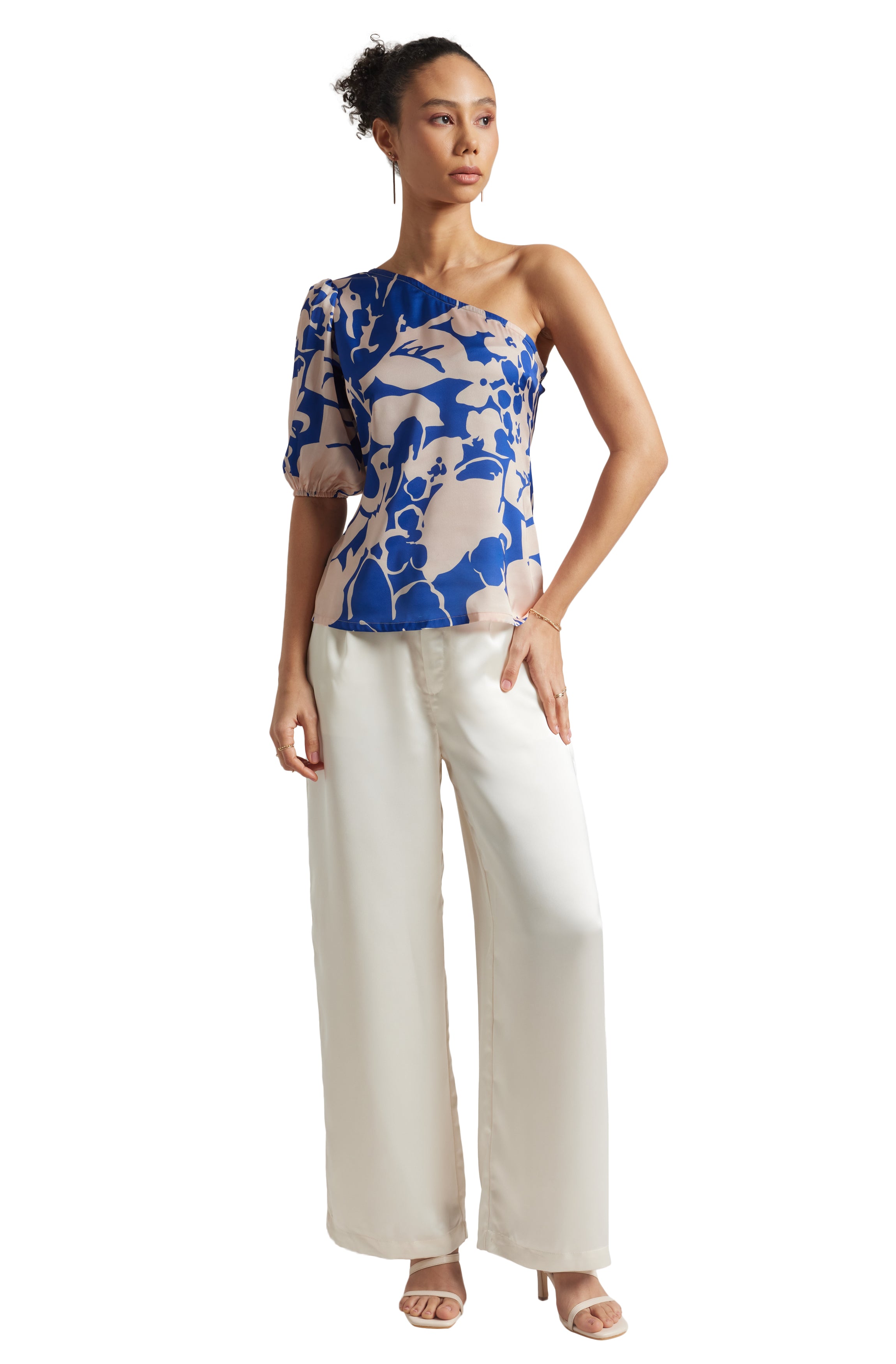 Zaccai Women's Blue Satin Abstract Top - Distacart