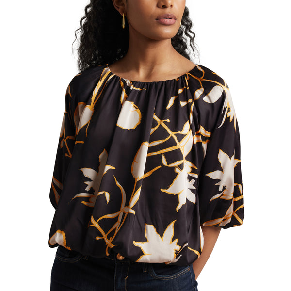 Zaccai Women's Black Satin Abstract Top - Distacart