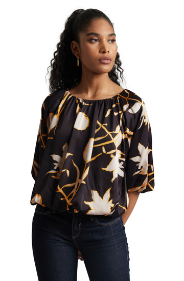 Zaccai Women's Black Satin Abstract Top - Distacart
