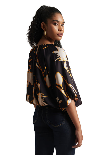Zaccai Women's Black Satin Abstract Top - Distacart