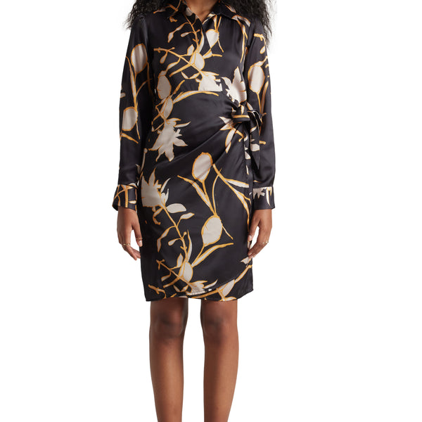 Zaccai Women's Black Satin Abstract Dress - Distacart
