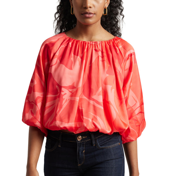 Zaccai Women's Coral Satin Abstract Top - Distacart