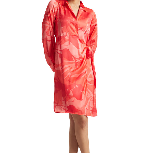 Zaccai Women's Coral Satin Abstract Dress - Distacart