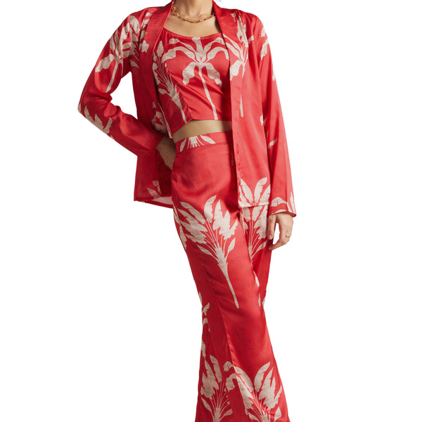 Zaccai Women's Red Satin Printed Co-ord Set - Distacart