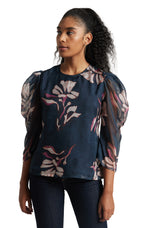 Thumbnail for Zaccai Women's Navy Blue Organza Floral Top - Distacart