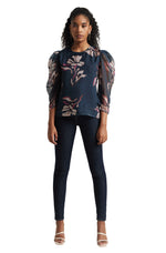 Thumbnail for Zaccai Women's Navy Blue Organza Floral Top - Distacart