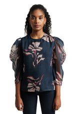 Thumbnail for Zaccai Women's Navy Blue Organza Floral Top - Distacart