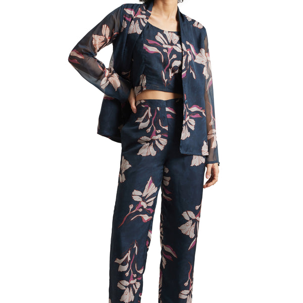 Zaccai Women's Navy Organza Floral Co-ord Set - Distacart