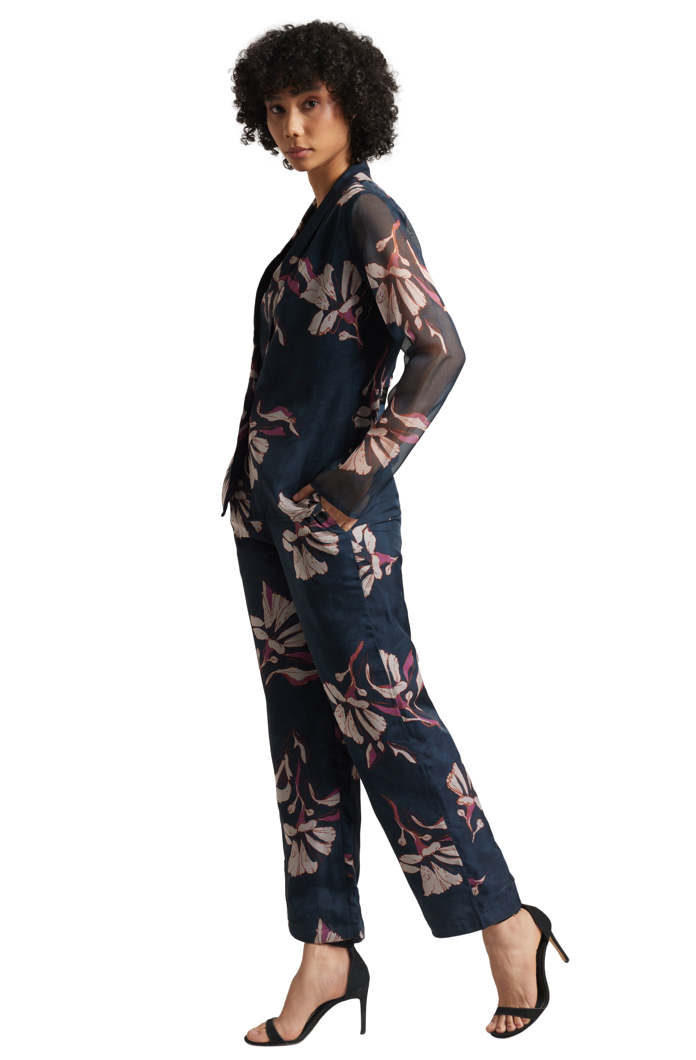 Zaccai Women's Navy Organza Floral Co-ord Set - Distacart