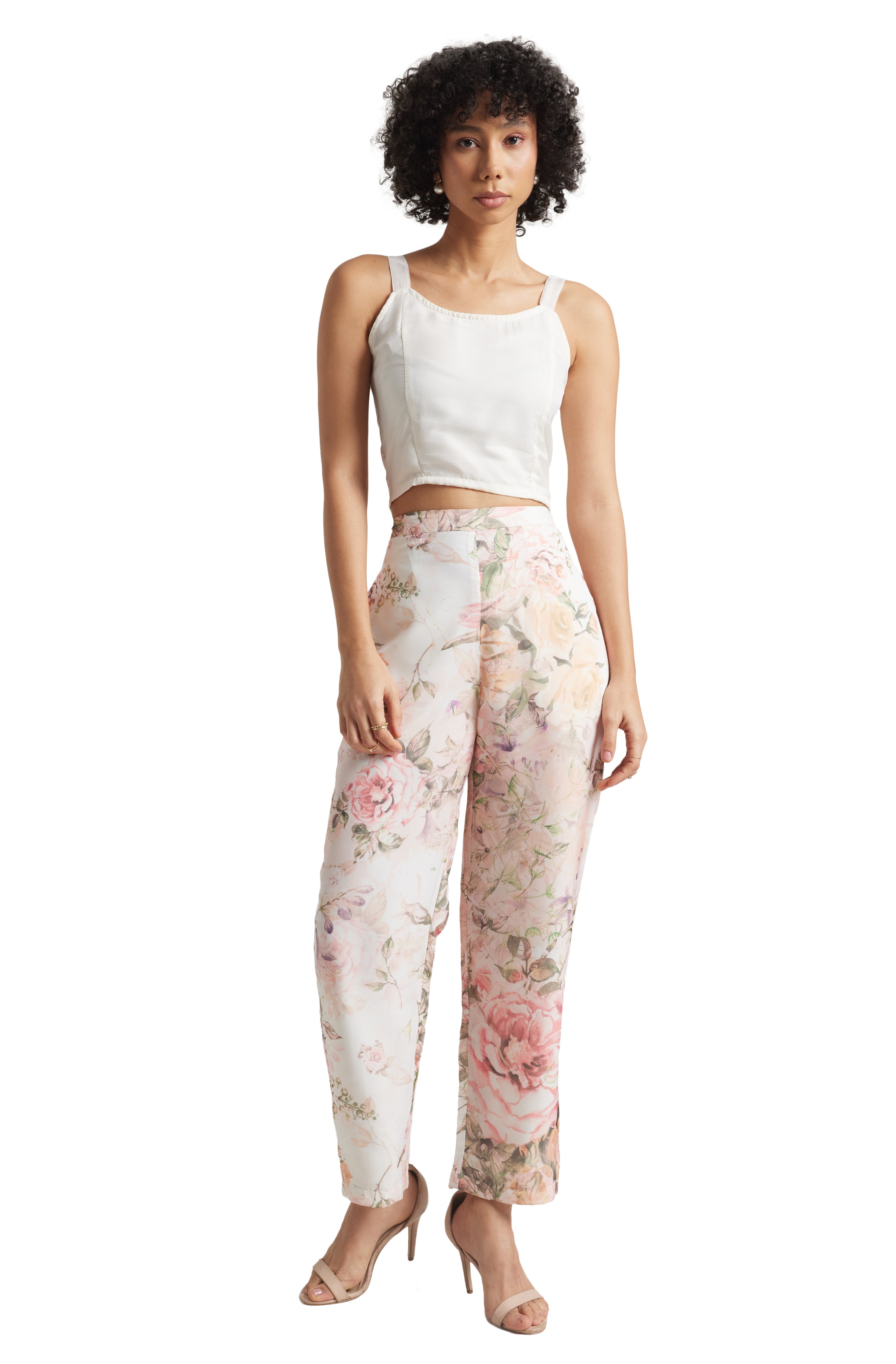 Zaccai Women's Beige Organza Floral Co-ord Set - Distacart