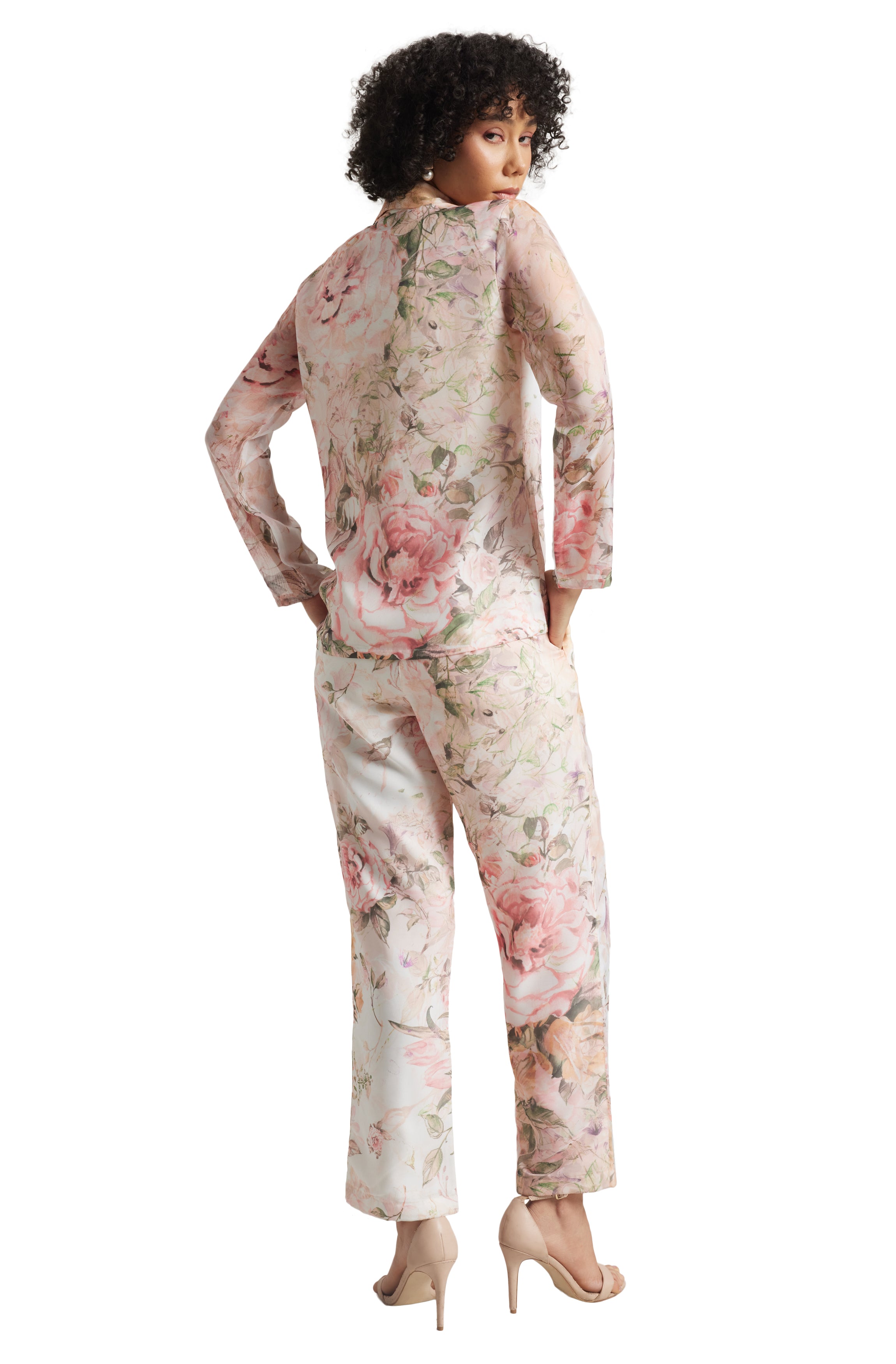 Zaccai Women's Beige Organza Floral Co-ord Set - Distacart