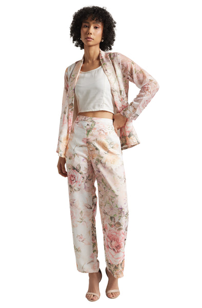 Zaccai Women's Beige Organza Floral Co-ord Set - Distacart