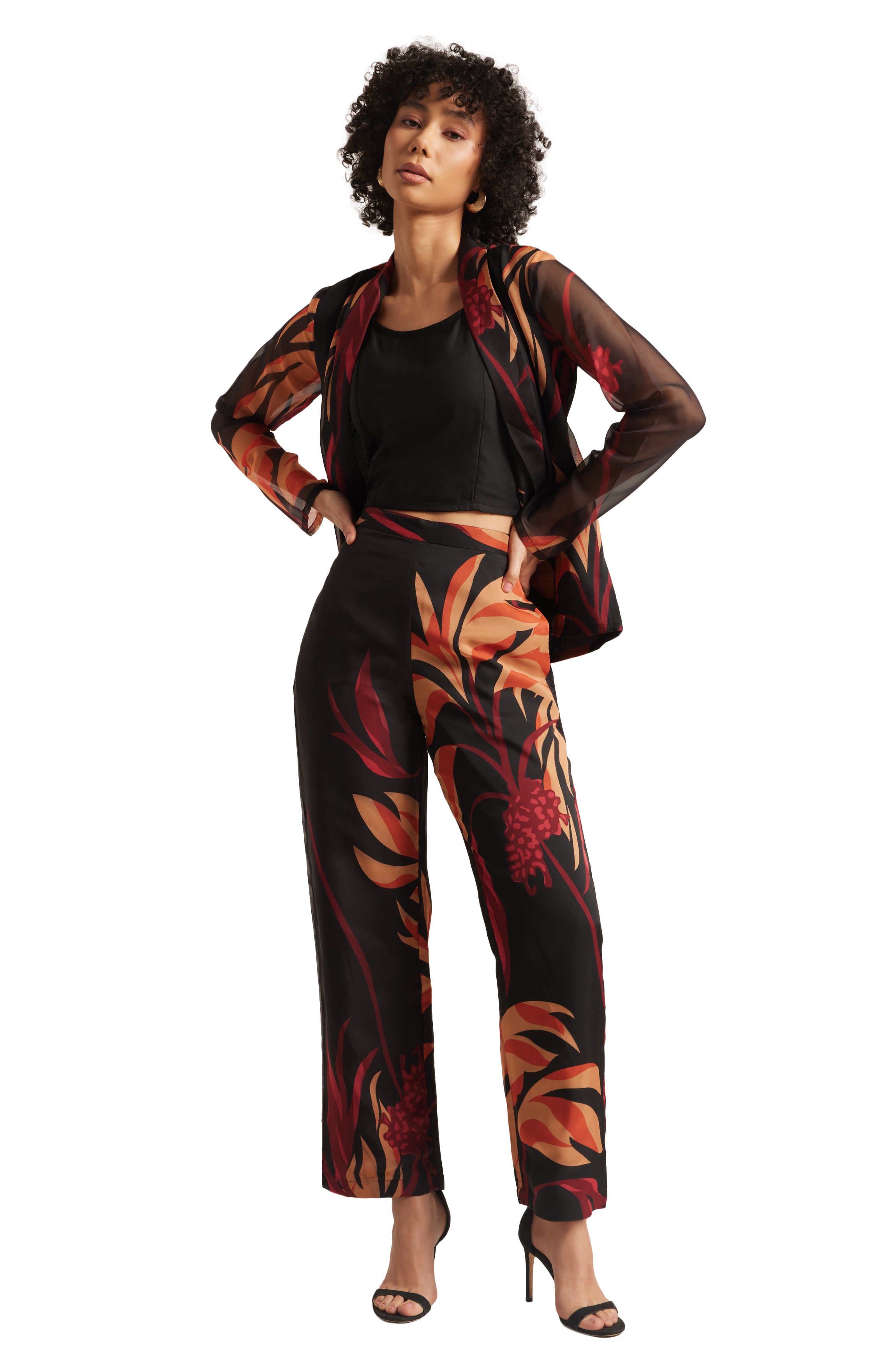 Zaccai Women's Black Organza Abstract Co-ord Set - Distacart