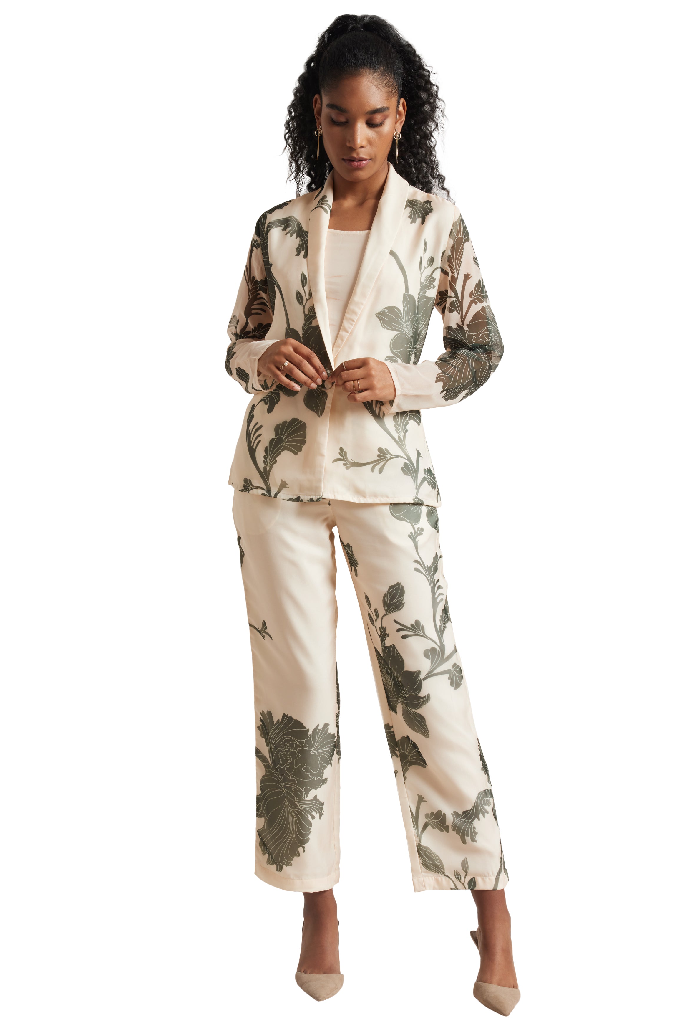 Zaccai Women's Cream Organza Floral Co-ord Set - Distacart