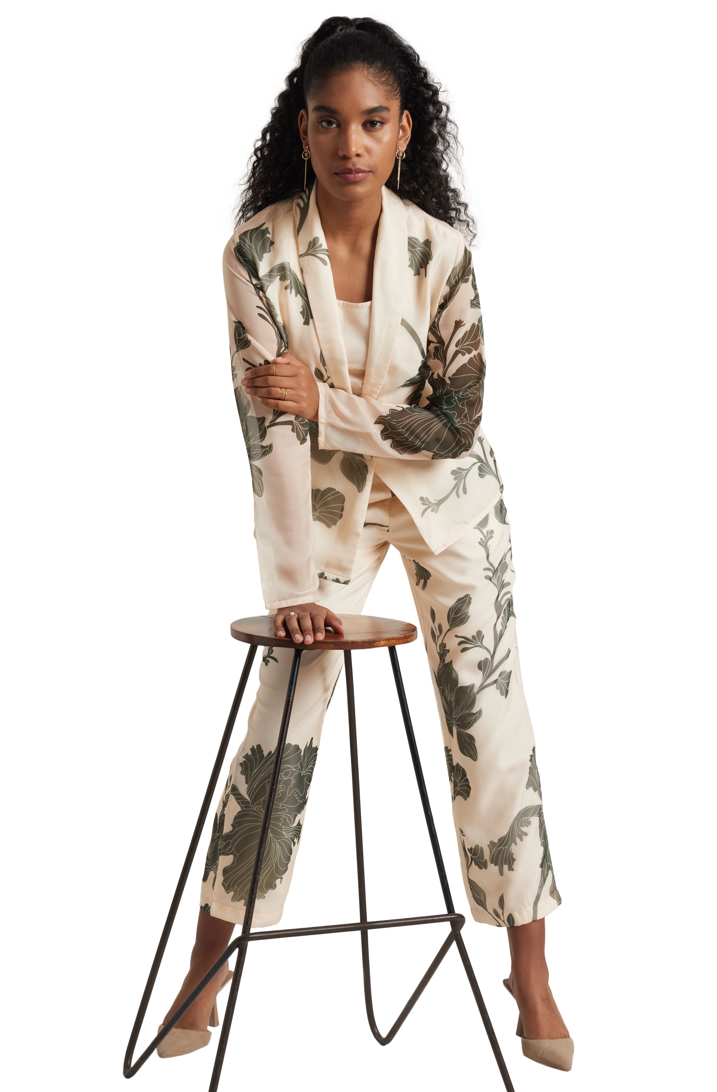 Zaccai Women's Cream Organza Floral Co-ord Set - Distacart