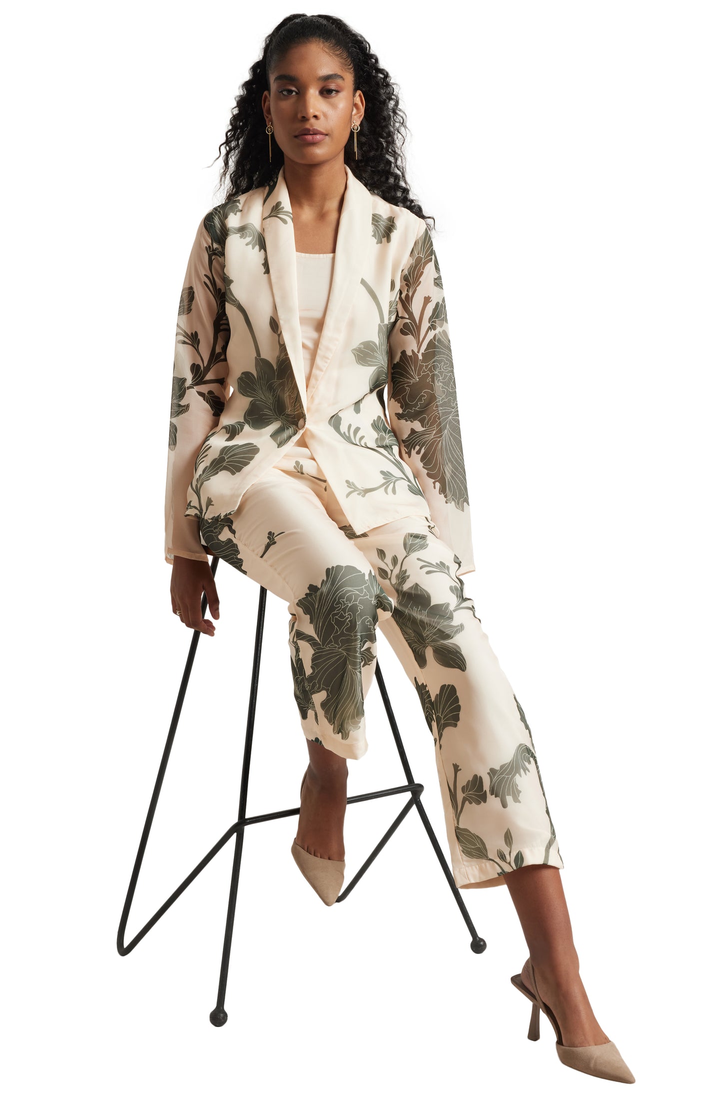 Zaccai Women's Cream Organza Floral Co-ord Set - Distacart