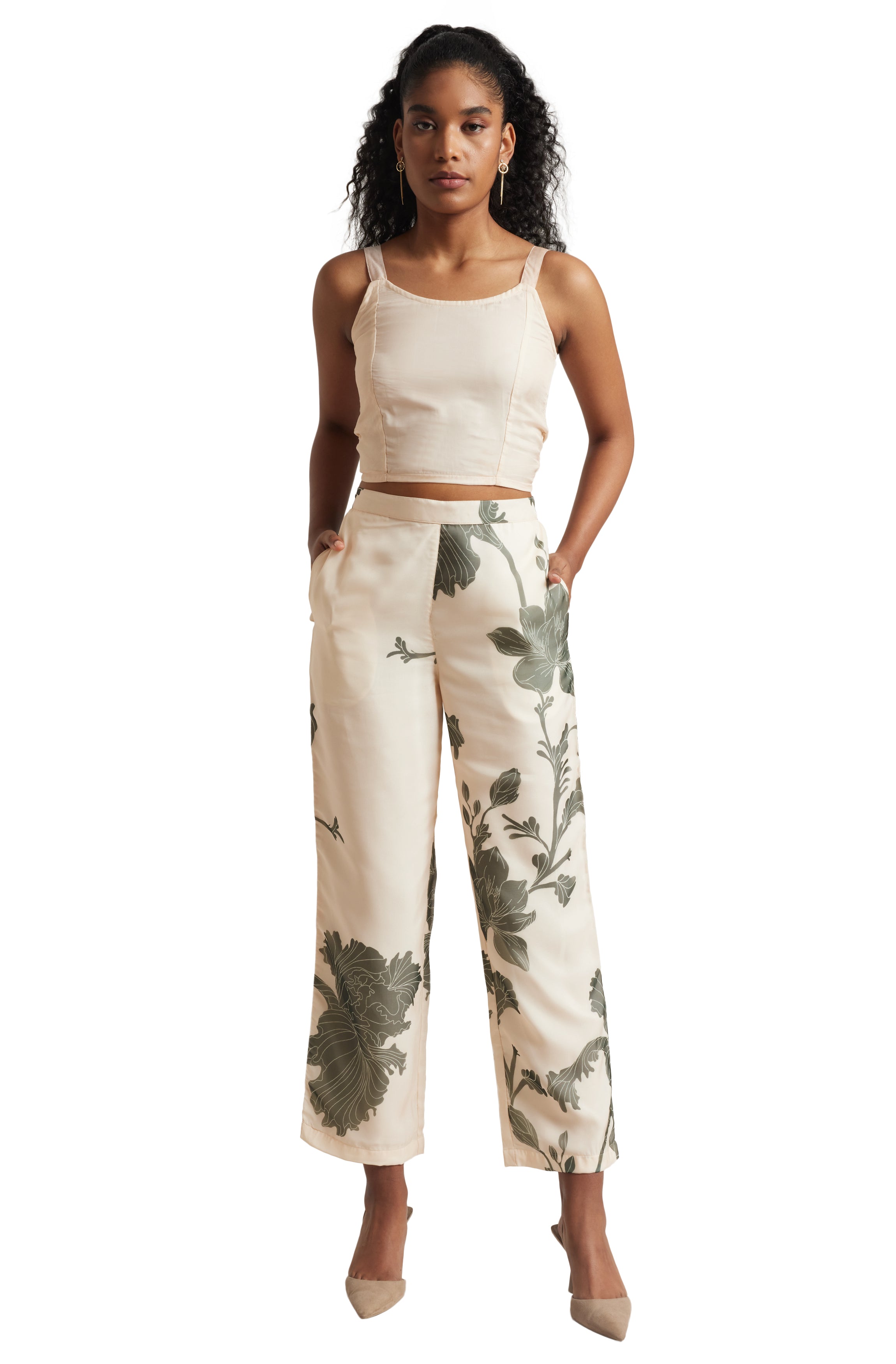 Zaccai Women's Cream Organza Floral Co-ord Set - Distacart