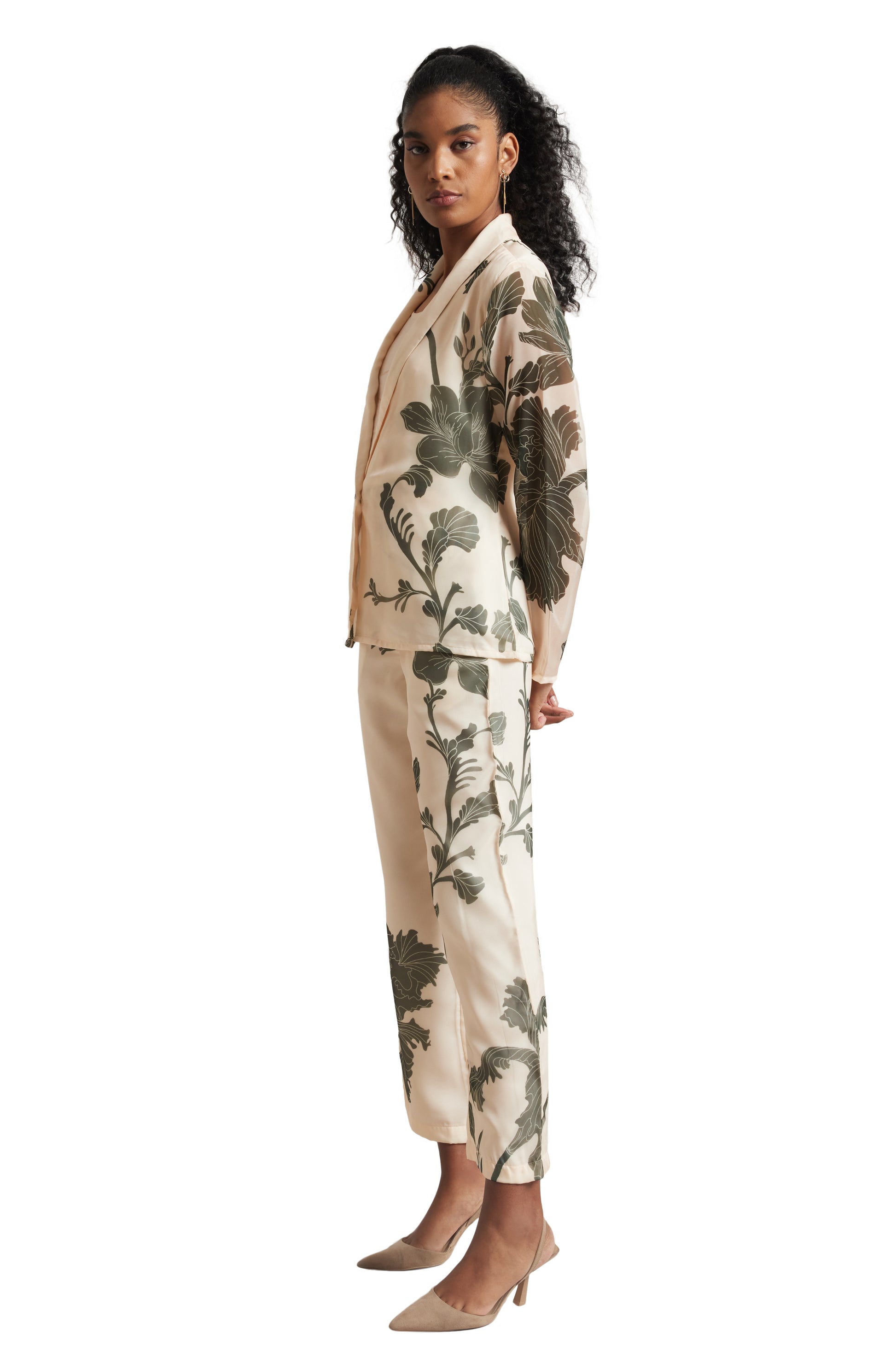 Zaccai Women's Cream Organza Floral Co-ord Set - Distacart