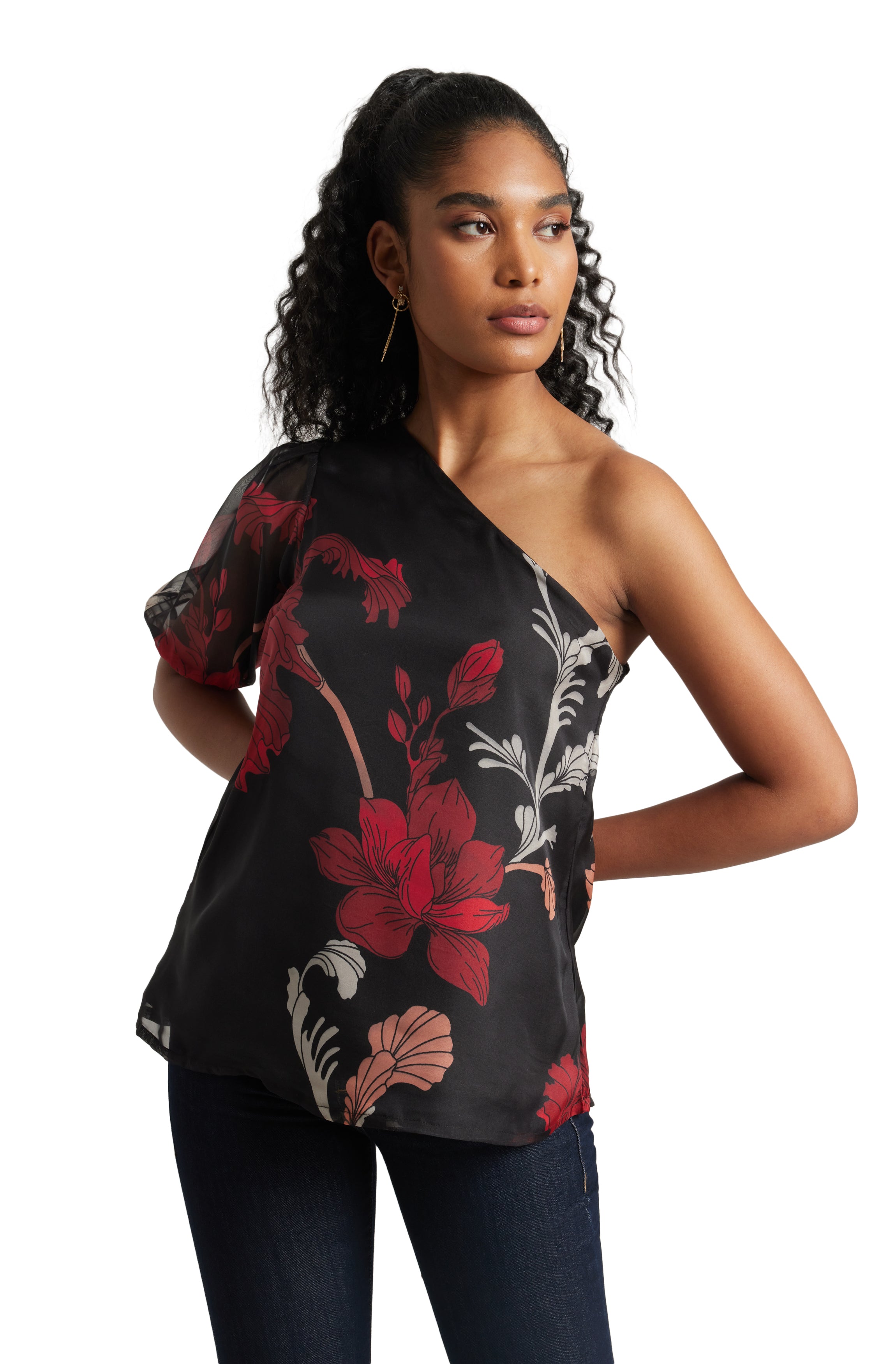 Zaccai Women's Black Organza Floral Top - Distacart