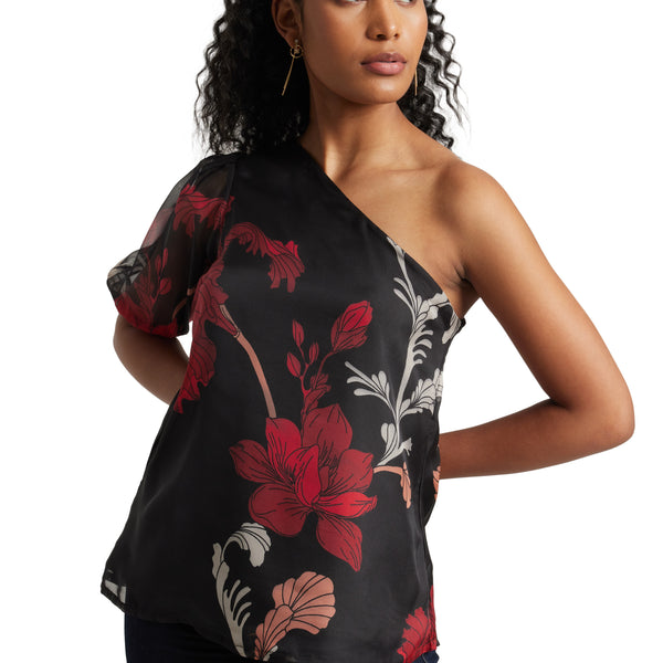 Zaccai Women's Black Organza Floral Top - Distacart