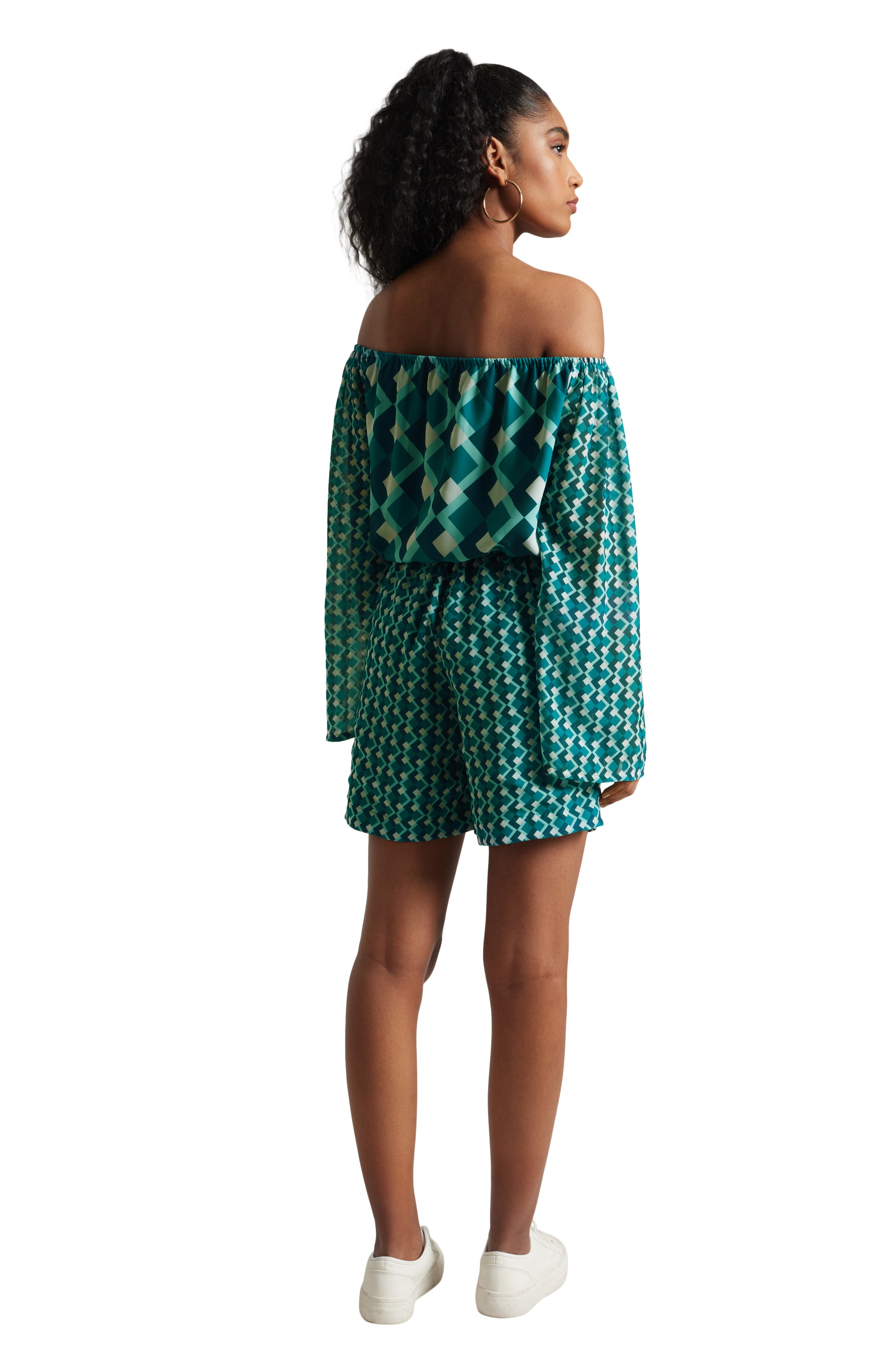Zaccai Women's Teal Georgette Geometric Co-ord Set - Distacart