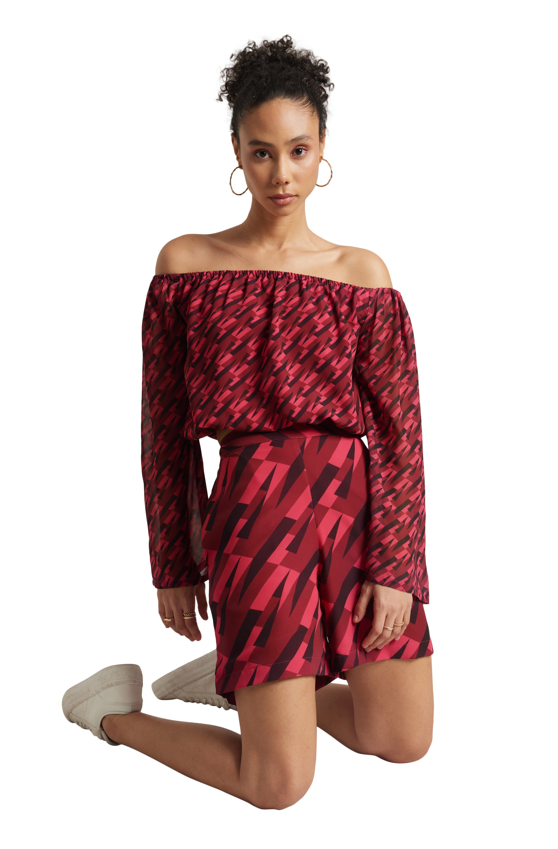 Zaccai Women's Pink Georgette Geometric Co-ord Set - Distacart