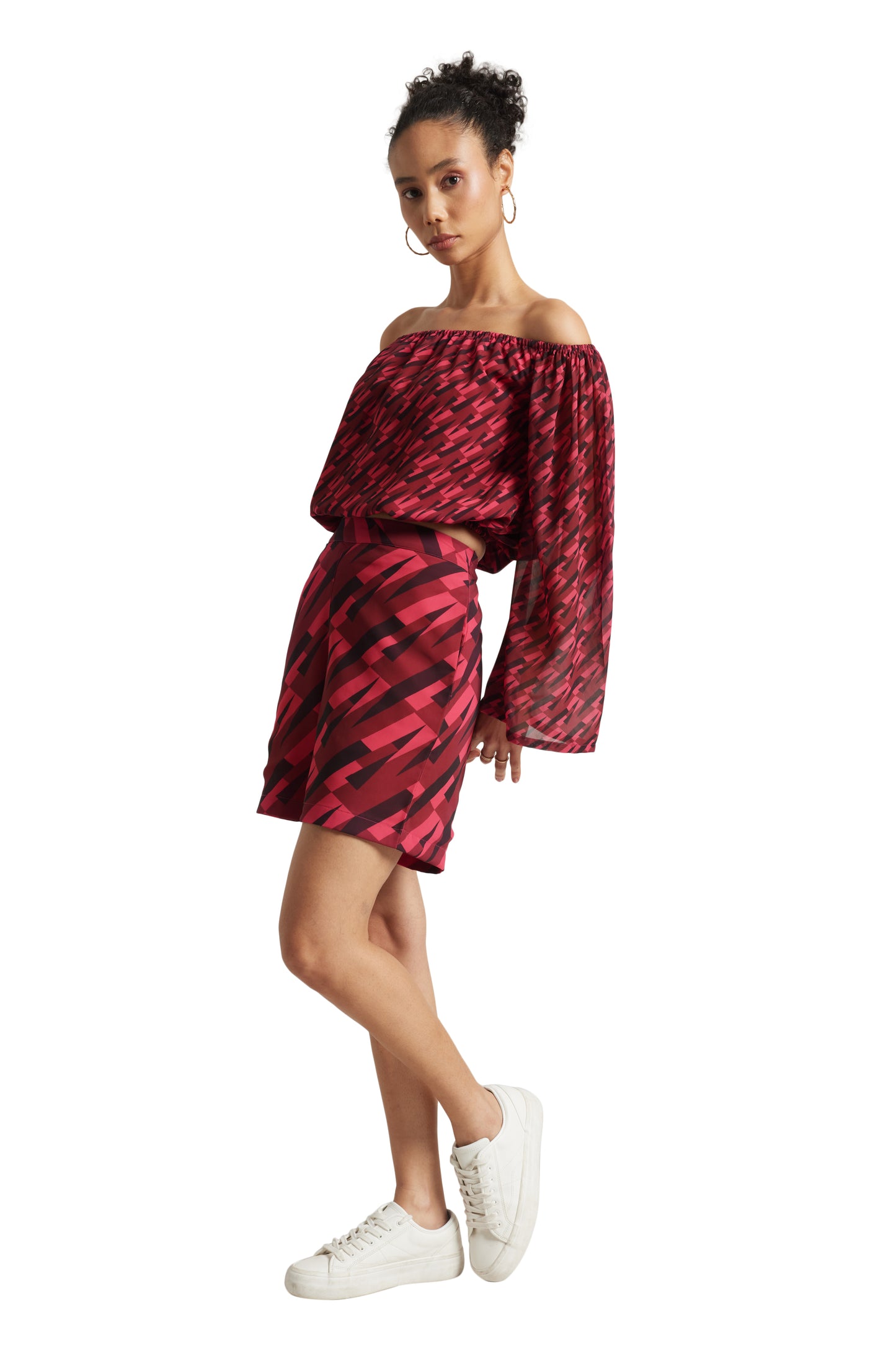 Zaccai Women's Pink Georgette Geometric Co-ord Set - Distacart