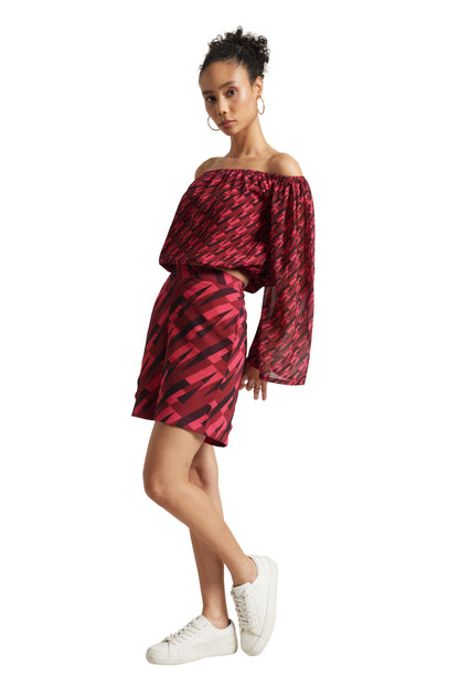 Zaccai Women's Pink Georgette Geometric Co-ord Set - Distacart