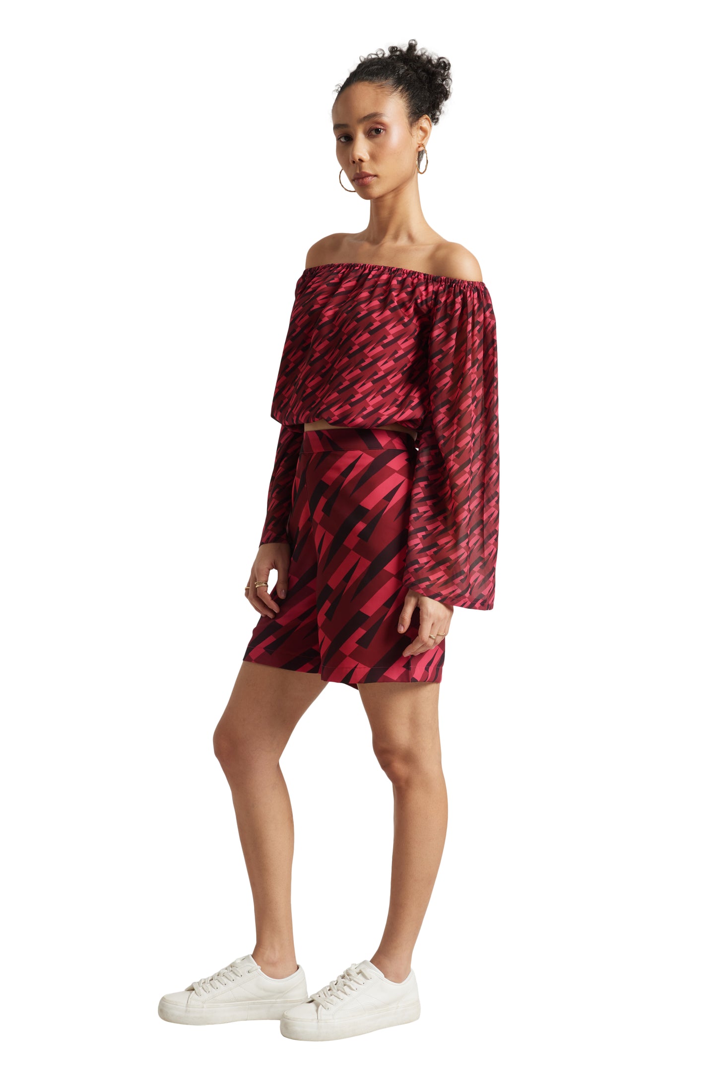 Zaccai Women's Pink Georgette Geometric Co-ord Set - Distacart