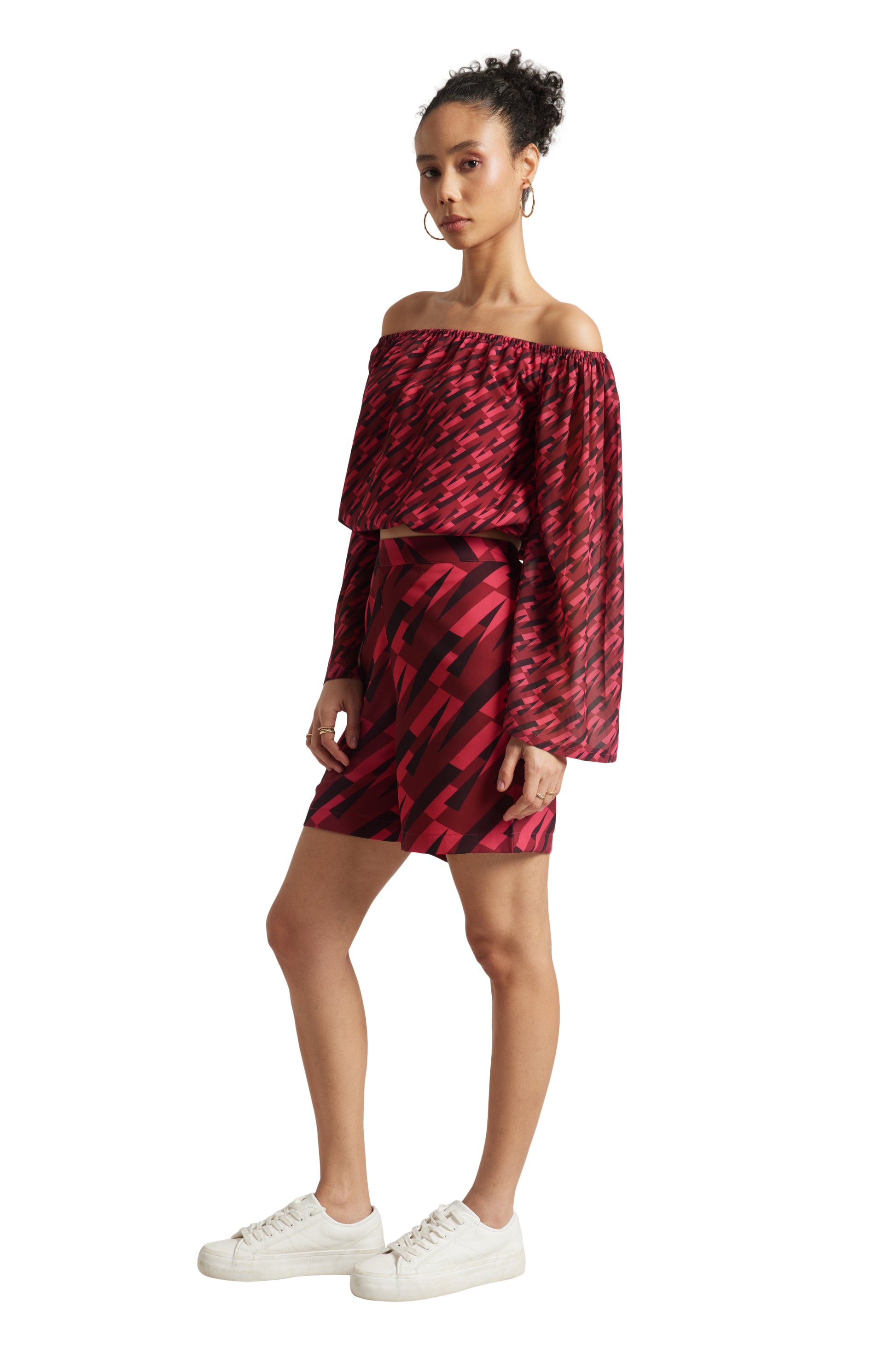 Zaccai Women's Pink Georgette Geometric Co-ord Set - Distacart