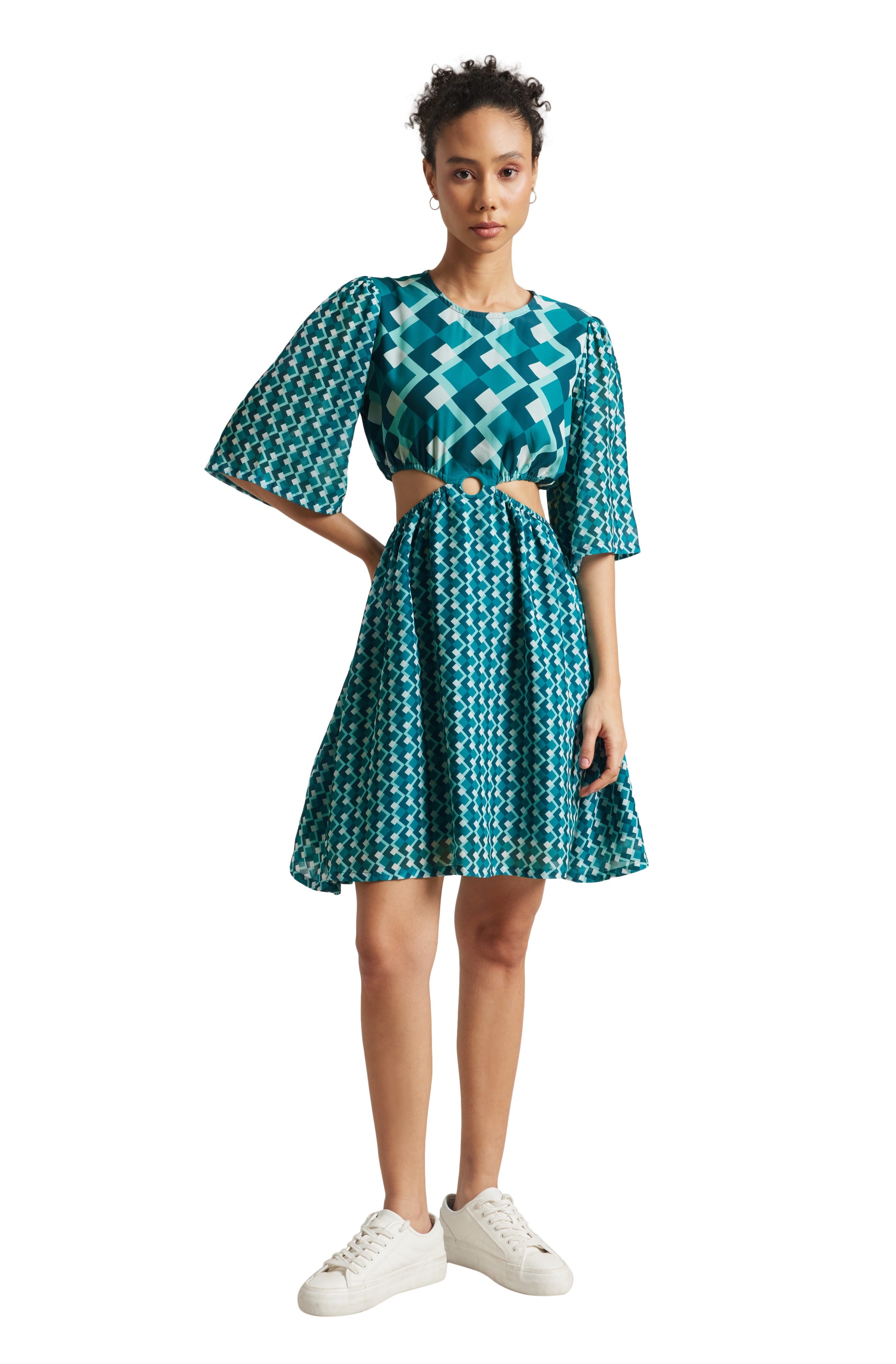 Zaccai Women's Teal Georgette Geometric Dress - Distacart
