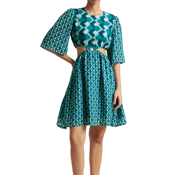 Zaccai Women's Teal Georgette Geometric Dress - Distacart