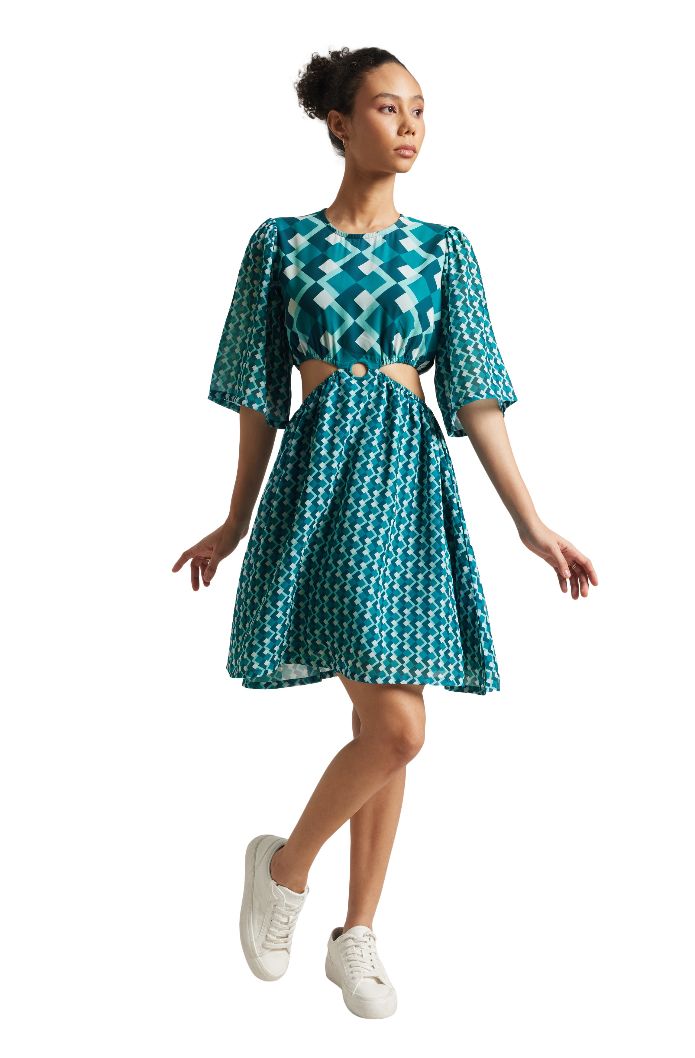 Zaccai Women's Teal Georgette Geometric Dress - Distacart
