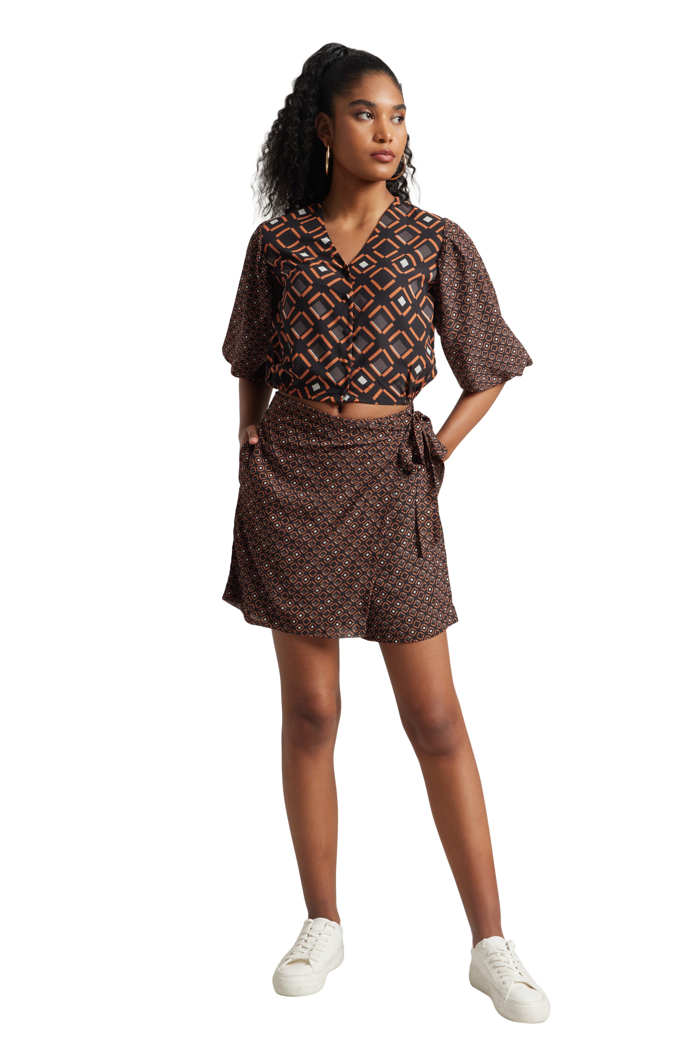 Zaccai Women's Black Georgette Geometric Co-ord Set - Distacart