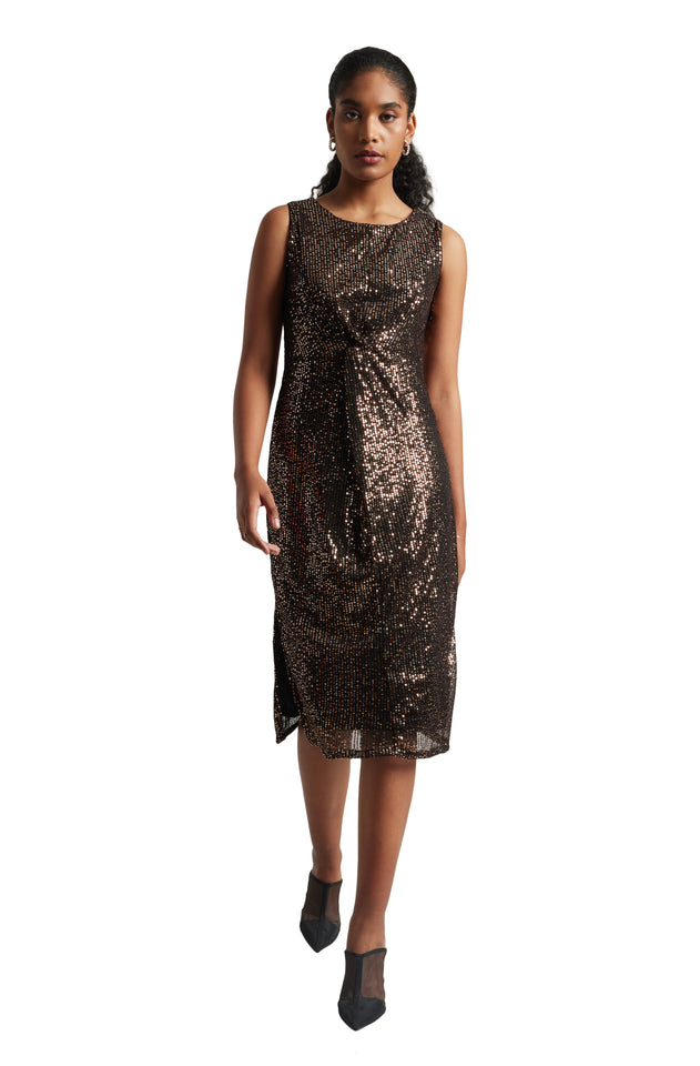 isha sequined midi dress Zaccai Women's Black Poly Elastane Sequined Dress