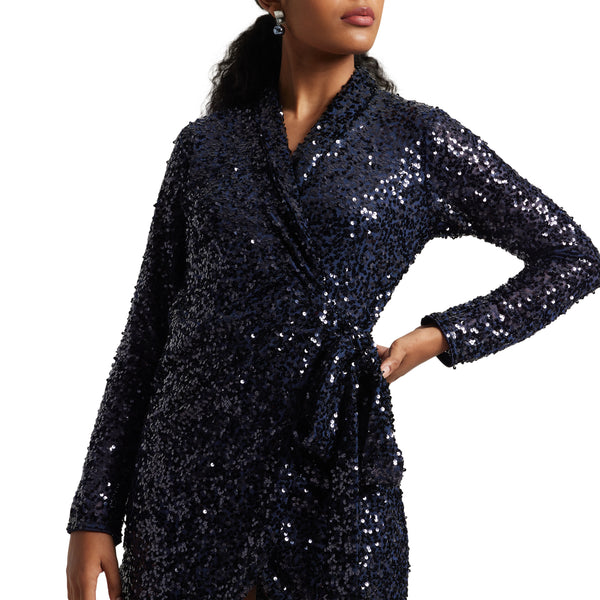 Zaccai Women's Navy Blue Poly Elastane Sequined Dress - Distacart