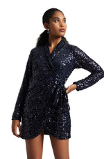 Thumbnail for Zaccai Women's Navy Blue Poly Elastane Sequined Dress - Distacart