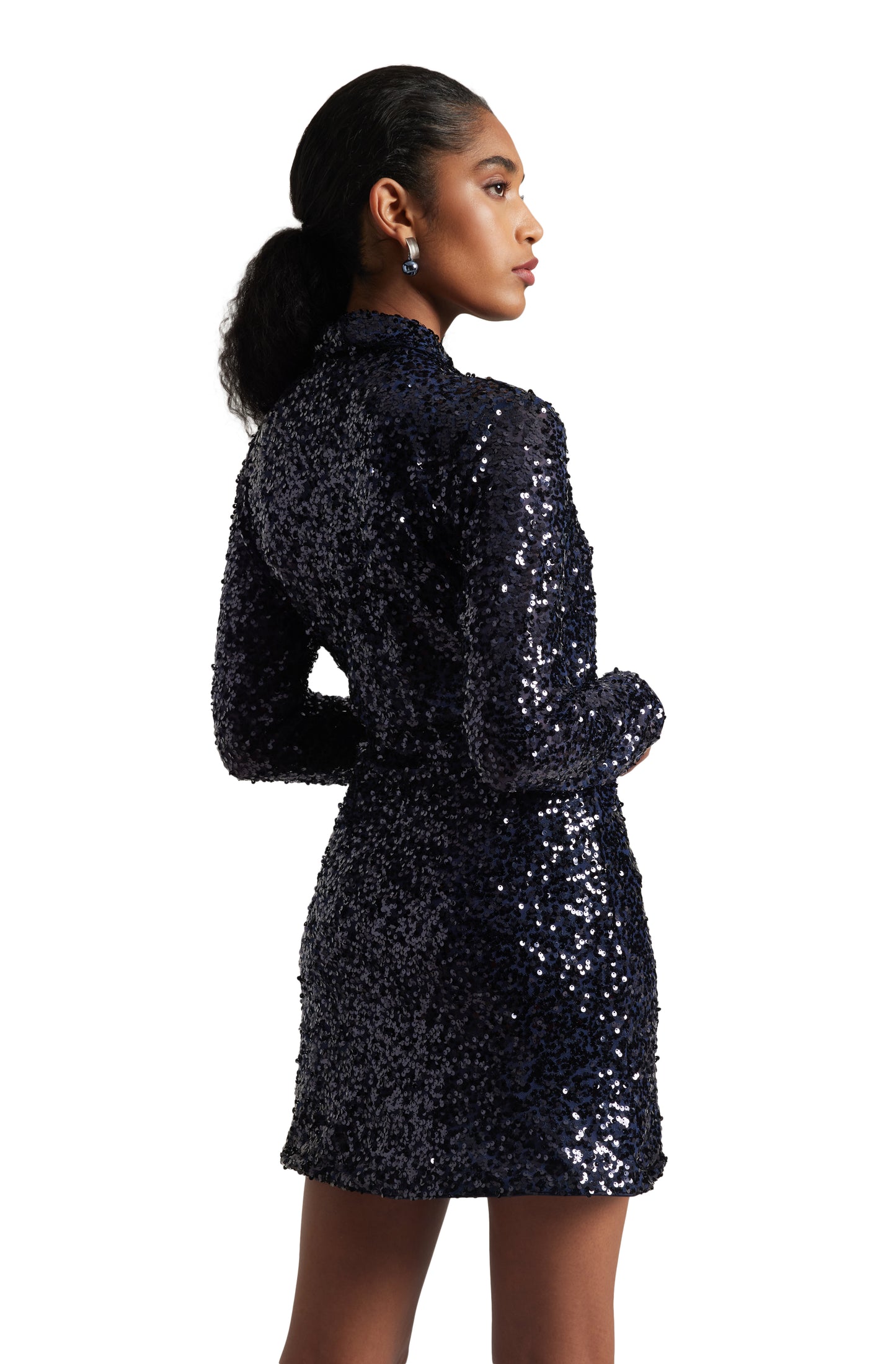 Zaccai Women's Navy Blue Poly Elastane Sequined Dress - Distacart