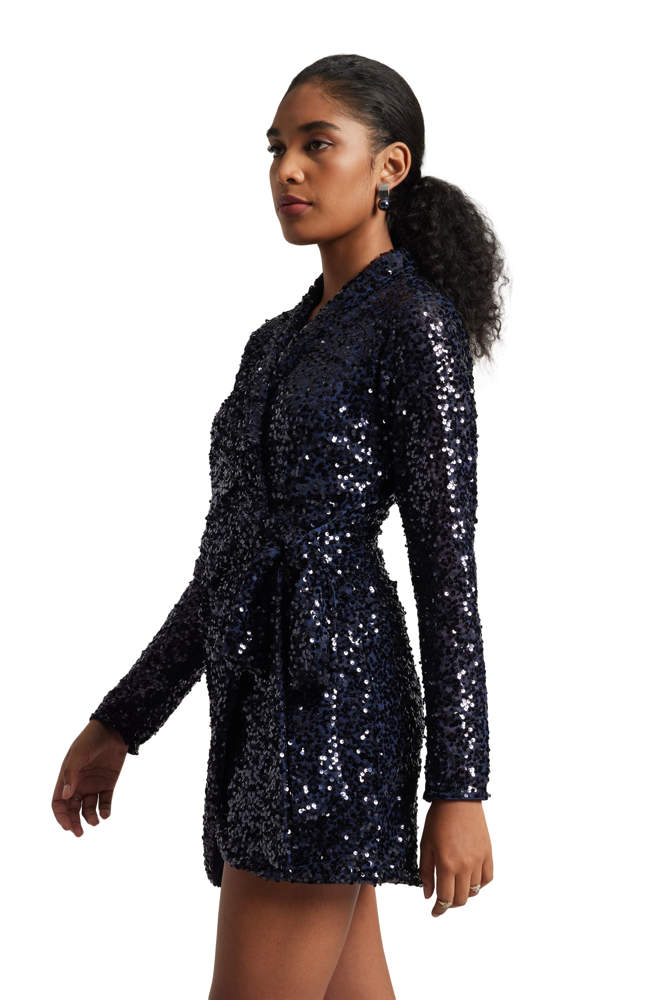 Zaccai Women's Navy Blue Poly Elastane Sequined Dress - Distacart
