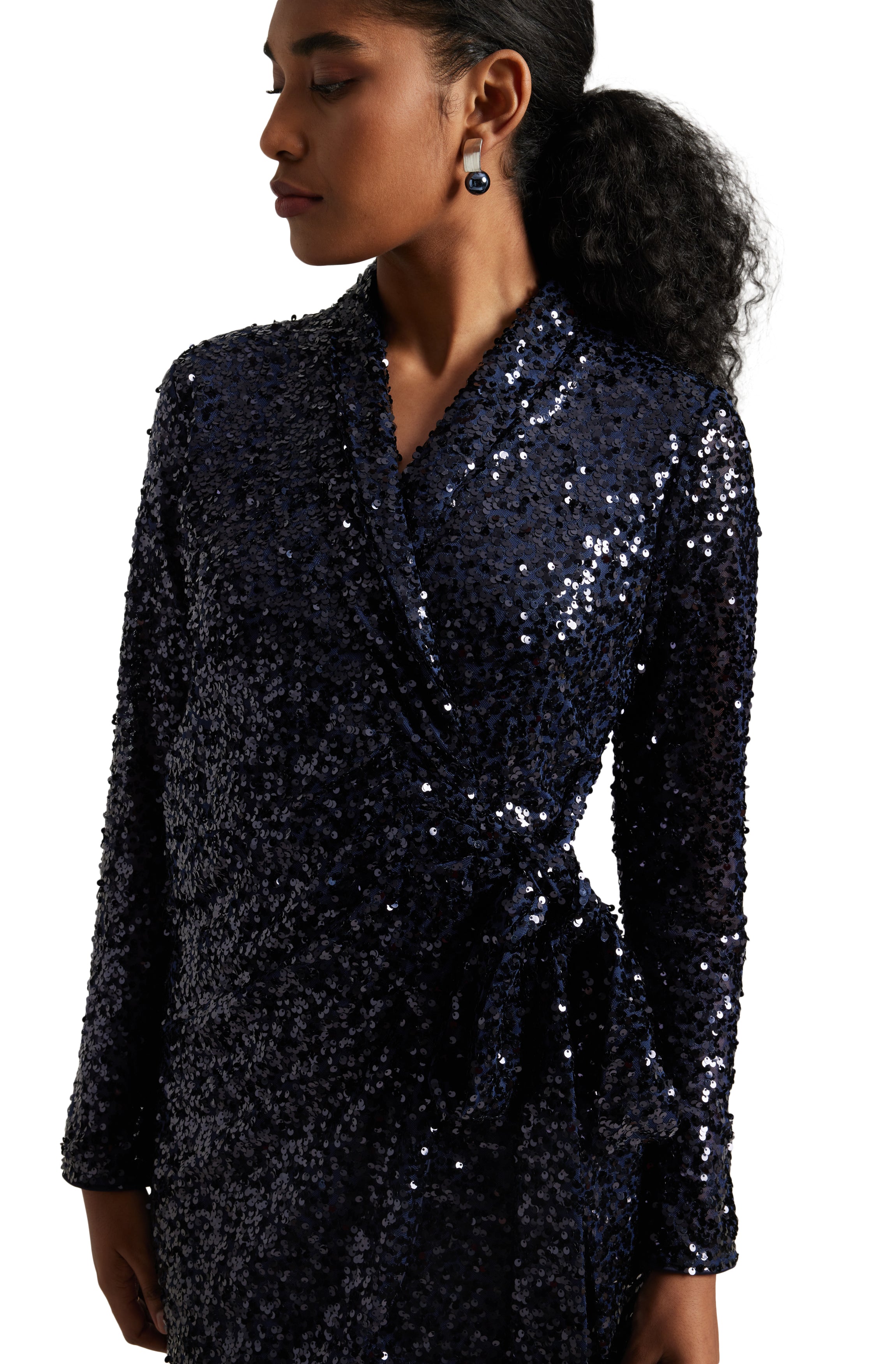 Zaccai Women's Navy Blue Poly Elastane Sequined Dress - Distacart