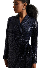 Thumbnail for Zaccai Women's Navy Blue Poly Elastane Sequined Dress - Distacart
