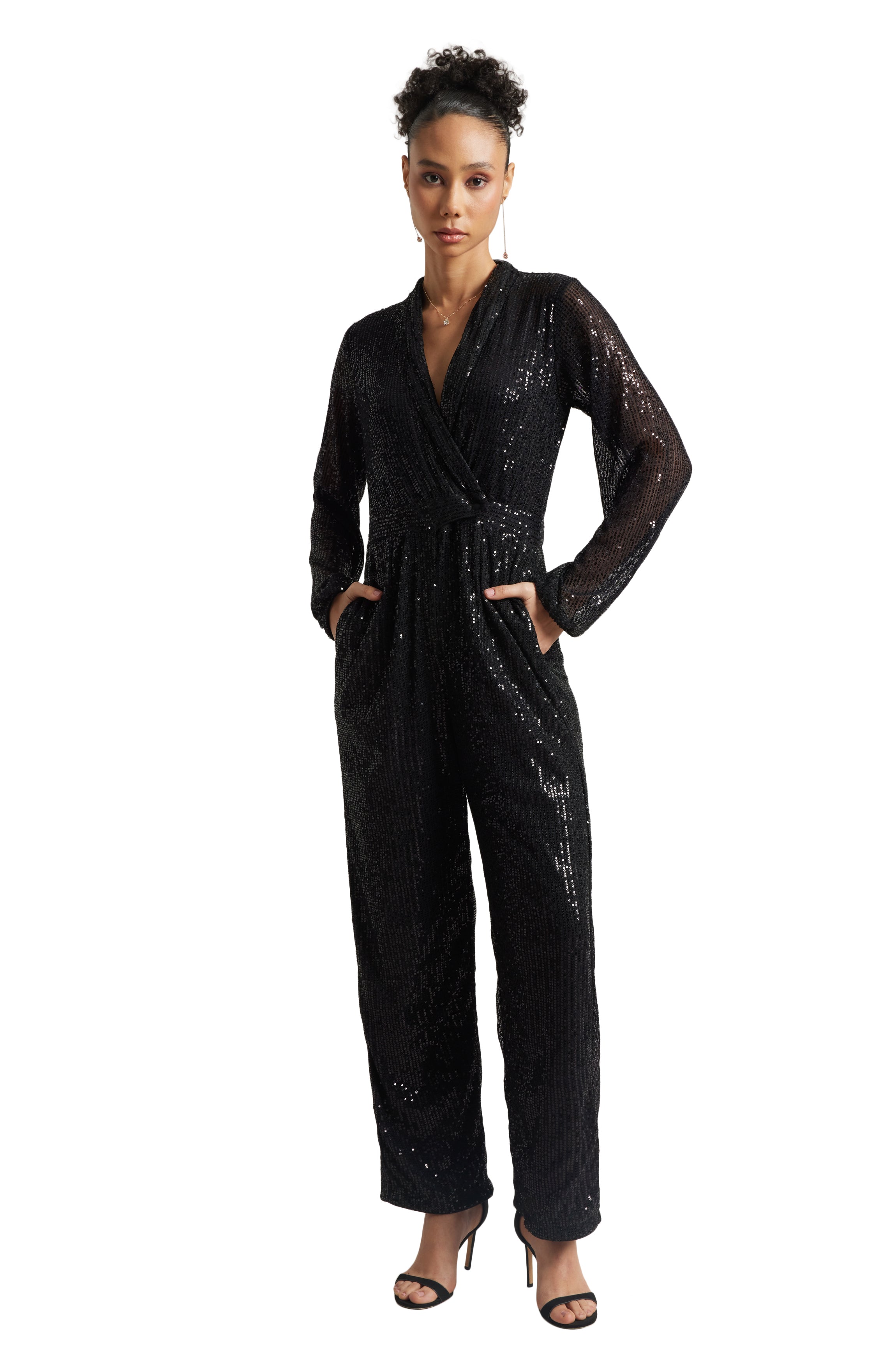 Zaccai Women's Black Poly Elastane Sequined Jumpsuit - Distacart