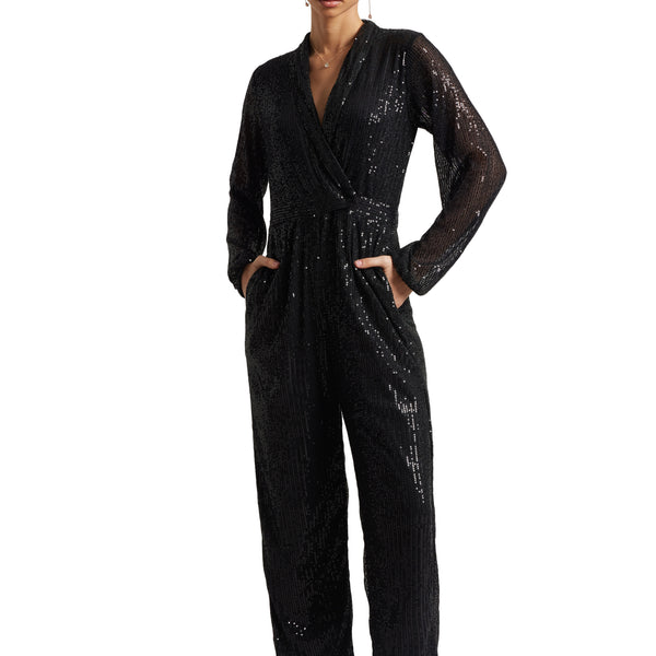 Zaccai Women's Black Poly Elastane Sequined Jumpsuit - Distacart