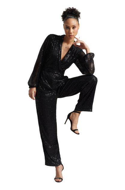 Zaccai Women's Black Poly Elastane Sequined Jumpsuit - Distacart