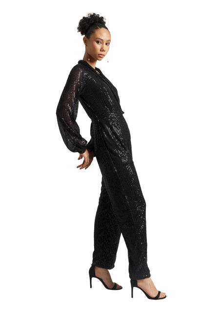 Zaccai Women's Black Poly Elastane Sequined Jumpsuit - Distacart
